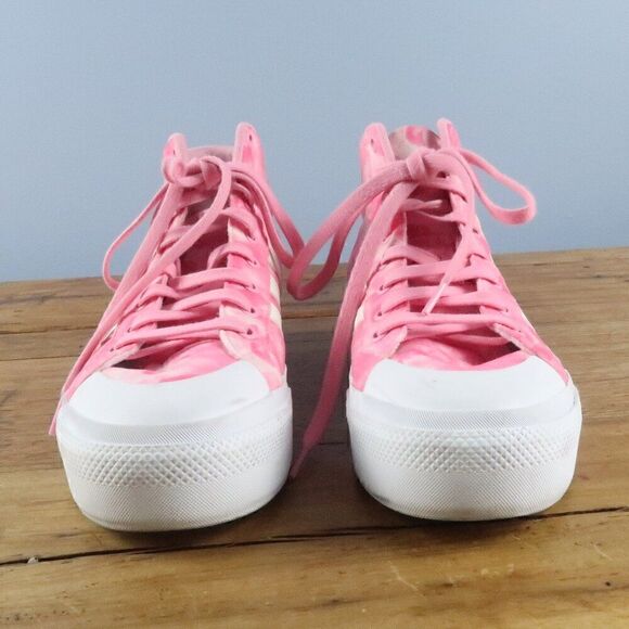 ADIDAS BRAVADA PINK HAWAIIAN FLORAL HIGH TOP PLATFORM CANVAS SNEAKERS SIZE 9.5 - Picture 3 of 11